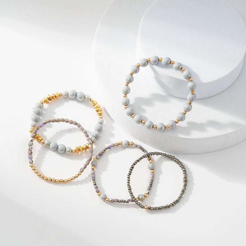 Aigrnc Boho Beaded Stretch Bracelets For Women Stackable Crystal Gold Plated Beaded Bracelets Set Trendy Handmade Friendship Braeclet Jewelry Gifts - Image 3
